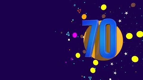 70 number on an orange circle spewing stars, circles against dark background Stock Footage 241841006
