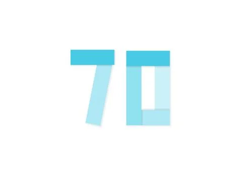 70 number, vector logo, paper cut desing font made of blue color tones .Isola Stock Illustration