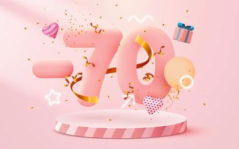 70 percent Off. Discount creative composition. 3d sale symbol with decorative Stock Illustration