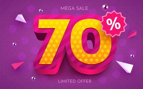 70 percent Off. Discount creative composition. 3d mega sale symbol with Stock Illustration