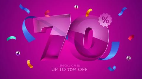 70 percent Off. Discount creative composition. 3d mega sale symbol with Stock Illustration