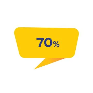 70 Percent - Yellow Speech Bubble. Button, Sign, Label, Icon, Tag, Badge. Stock Illustration