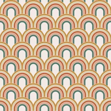 70 s seamless pattern. Retro colorful arc geometric seamless background in se Stock Illustration