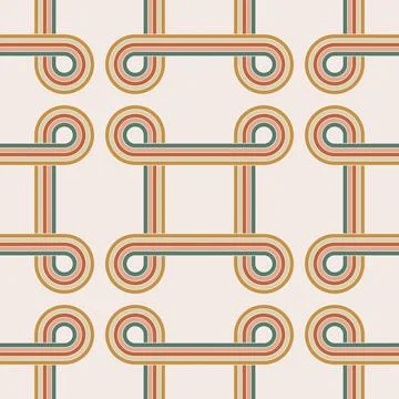 70 s seamless pattern. Retro colorful line geometric seamless background in s Stock Illustration