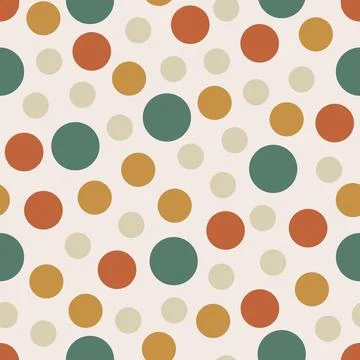 70 s seamless pattern. Retro colorful dots geometric seamless background in s Stock Illustration