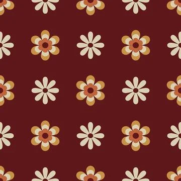 70 s seamless pattern. Retro flower geometric seamless background in seventie Stock Illustration
