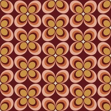 70 s seamless pattern. Retro flower geometric seamless background in seventie Stock Illustration
