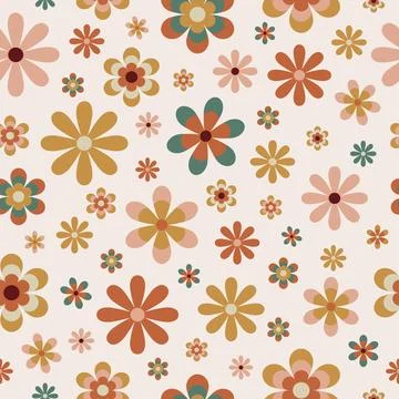 70 s seamless pattern. Retro flower seamless background in seventies style. G Stock Illustration