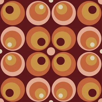 70 s seamless pattern. Retro circle geometric seamless background in seventie Stock Illustration
