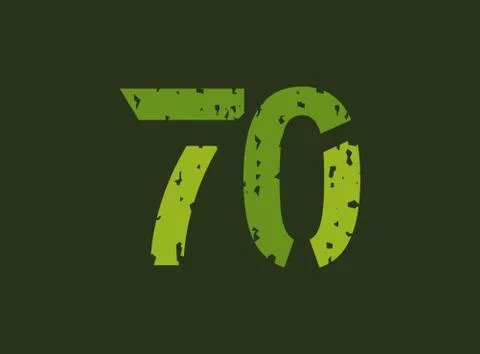 70 vector number made of grungy, grunge texture. Rubber stamp imprint style.  Stock Illustration