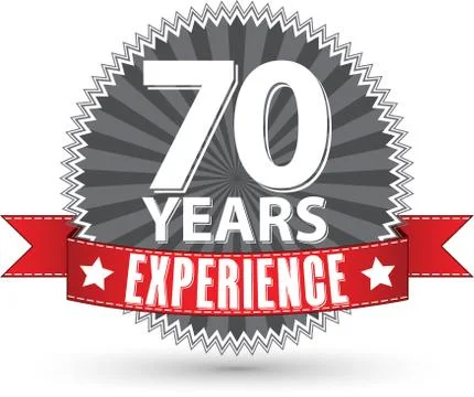 70 years experience retro label with red ribbon, vector illustration Stock-Illustration