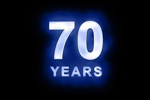 70 years in glowing white numbers on blue Stock Illustration