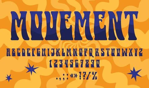 70s 60s hippy psychedelic font, groovy retro type Stock Illustration