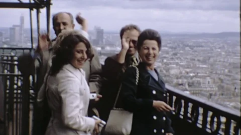 70s American Family Vacation Tourists Paris Eiffel Tower Vintage Film Home Movie Stock Footage