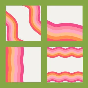 70s cool groovy backgrounds set in pink colors. Retro girly square layout Illustrazione stock