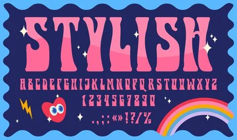 70s hippy psychedelic font, retro groovy typeface Stock Illustration