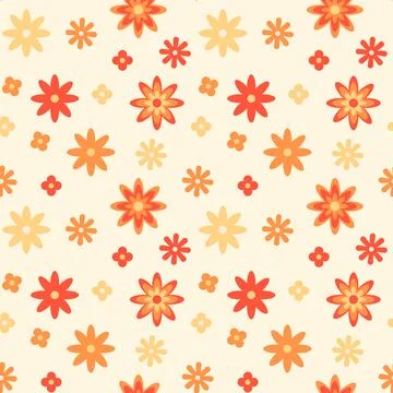 70s inspired floral seamless pattern. Various daisy spring and summer flowers Stock Illustration