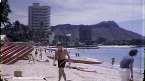 70s People on the Beach Honolulu Hawaii Tourist Vacation Vintage Film Home Movie Stock Footage 45722579