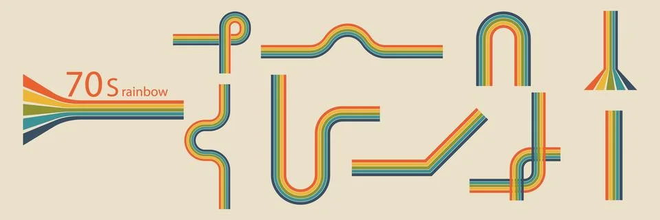 70s poster elements rainbow isolated of collection. Vector of rainbow curve.. Stock-Illustration
