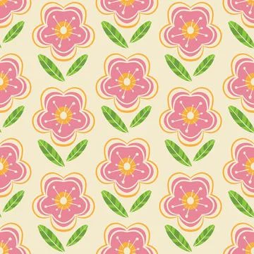 70s retro flowers seamless pattern design background illustration Stock Illustration