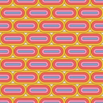 70's Retro Geometric Seamless Pattern. Abstract 60s and 70s Aesthetic Style 스톡 일러스트