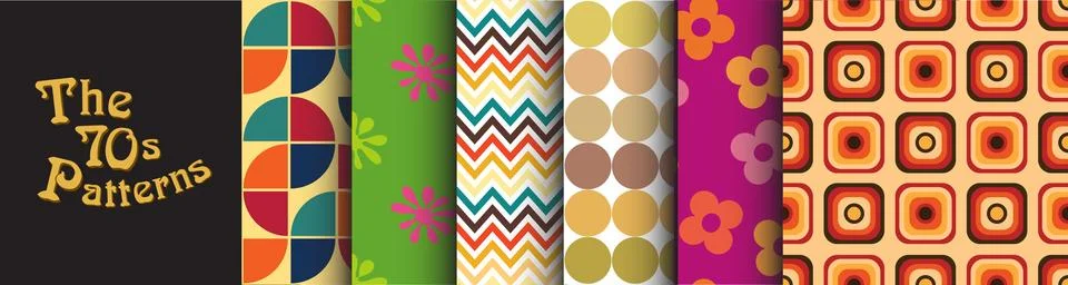 70's style collection of Seamless Patterns Stock Illustration
