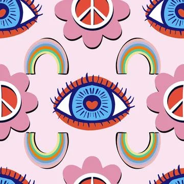 70s symbols vector seamless pattern design Illustrazione stock