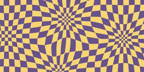 70s Vibes Groovy Checkerboard Patterns. Abstract Grid Backgrounds in a Stock Illustration
