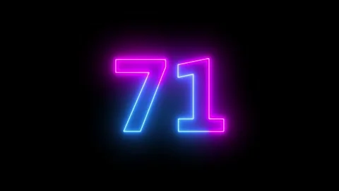71 number neon bright glowing animation on black background 4k video. Stock Footage 323358053