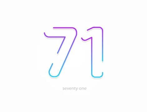 71 number, outline stroke gradient font. Trendy, dynamic creative style desig Stock Illustration