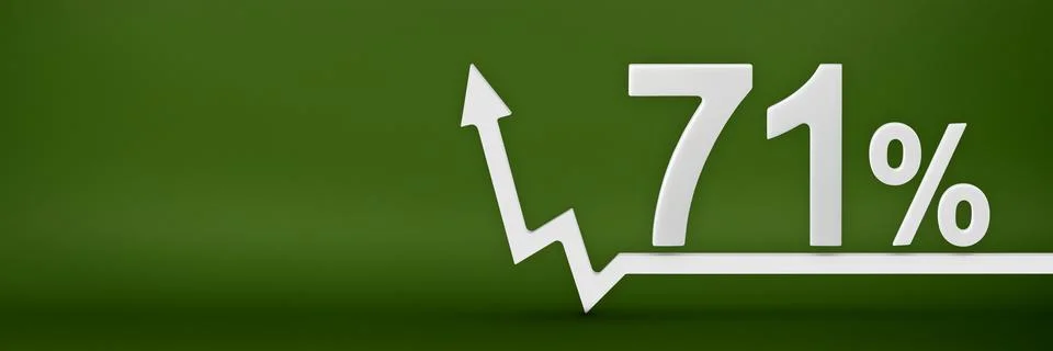 71 percent. The arrow on the graph points up. Rising prices, inflation, increase Illustrazione stock
