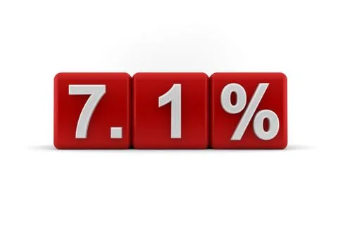 7.1 percent in white numbers on red cubes Stock Illustration