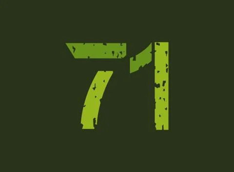 71 vector number made of grungy, grunge texture. Rubber stamp imprint style.  Stock Illustration