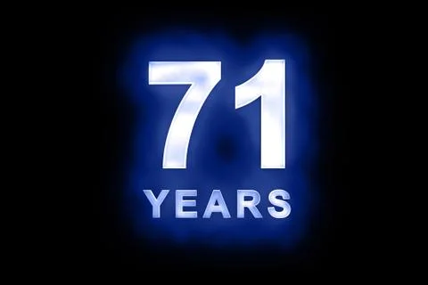 71 years in glowing white numbers on blue Stock Illustration
