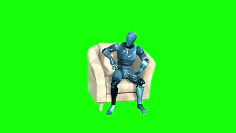 712 4k 3d animated two Avatars first robot then man sitting in chair and t Stock Footage 130364325