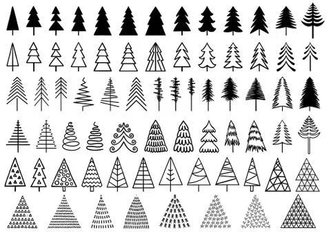 72 Christmas trees, vector set Stock Illustration