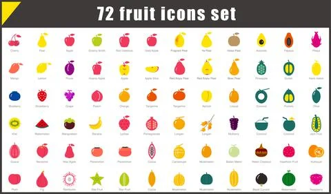 72 Fruit flat icons, vector illustration Stock Illustration