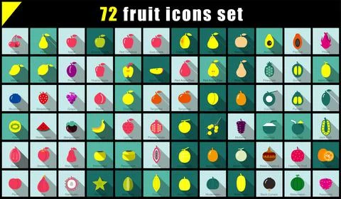 72 Fruit flat icons, vector illustration Stock Illustration