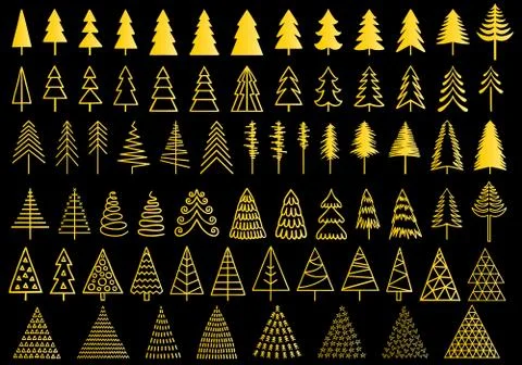 72 gold Christmas trees, vector set Stock Illustration