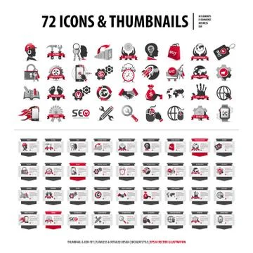 72 icons and thumbnails Illustrazione stock