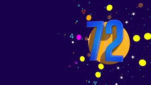 72 number on an orange circle spewing stars, circles against dark background Stock Footage 241841083