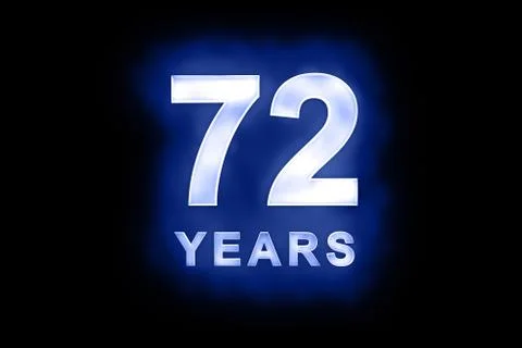 72 years in glowing white numbers on blue Stock Illustration