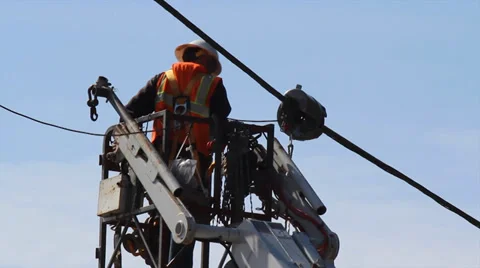 720p Electric Crew Working on Power Lines 2 Stock Footage 39911804