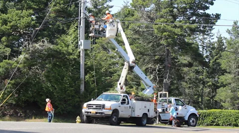 720p Electric Crew Working on Power Lines 5 Stock Footage 39912226