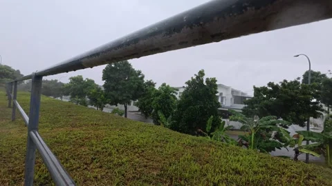 74 Heavy tropical monsoon rain over suburban residential Stock Footage 345488161