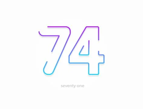74 number, outline stroke gradient font. Trendy, dynamic creative style desig Stock Illustration