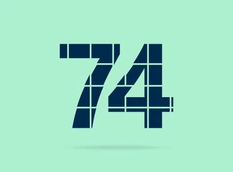 74 number, vector desing font.  Made of knife cut. For logo, brand label, des Illustrazione stock