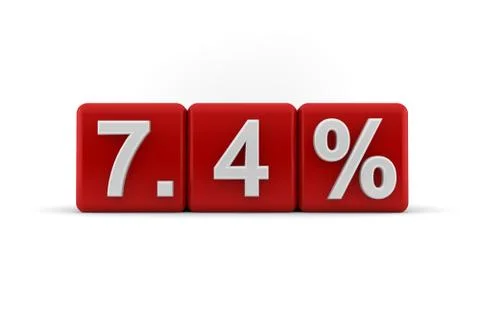 7.4 percent in white numbers on red cubes Stock Illustration