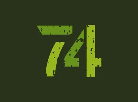 74 vector number made of grungy, grunge texture. Rubber stamp imprint style.  Illustrazione stock