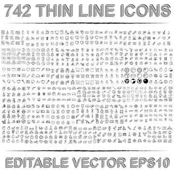 742 Big Set of different line icons. Thin mega pack of business and social we Stock Illustration